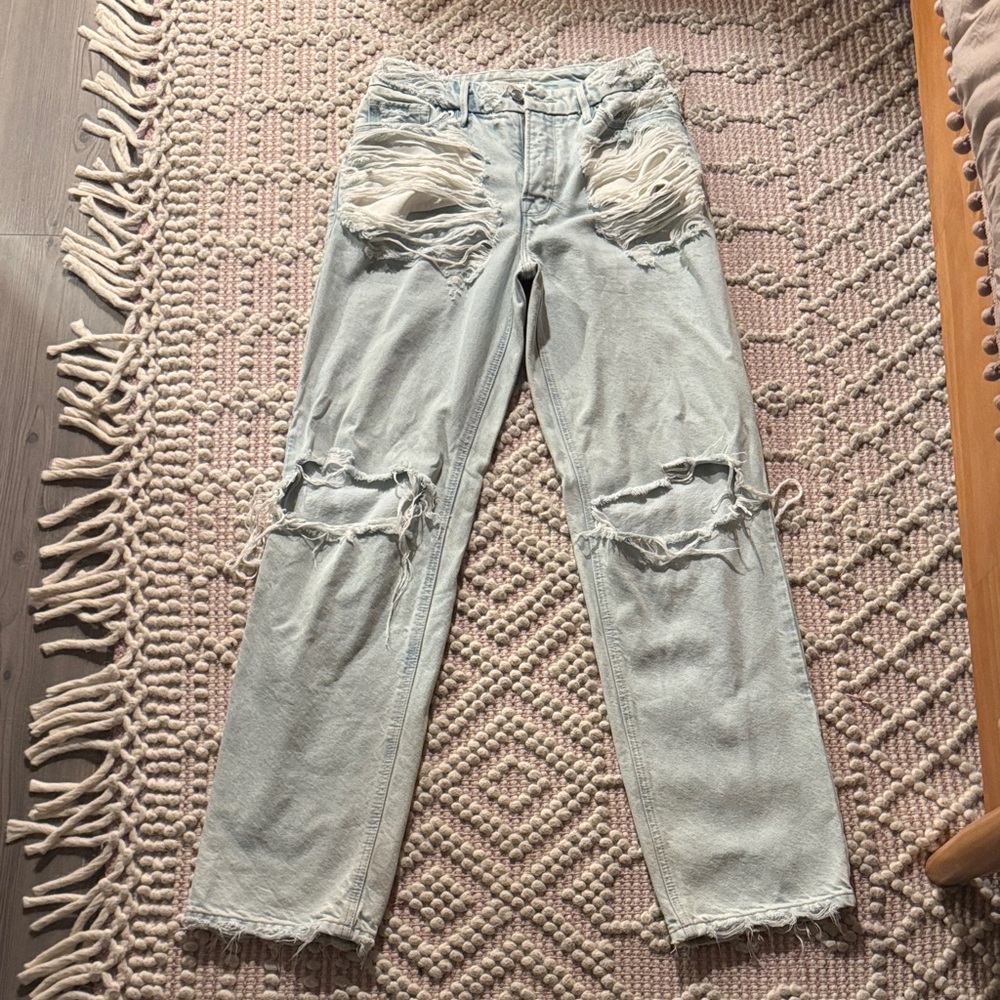 Good American Distressed Baggy Light Blue Jeans